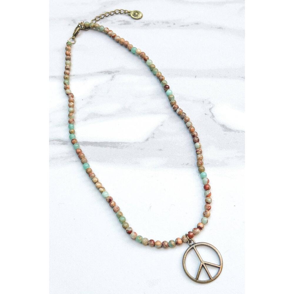 Dylan Designs Imperial Jasper Peace Sign Choker Necklace Bronze - Picture 2 of 4